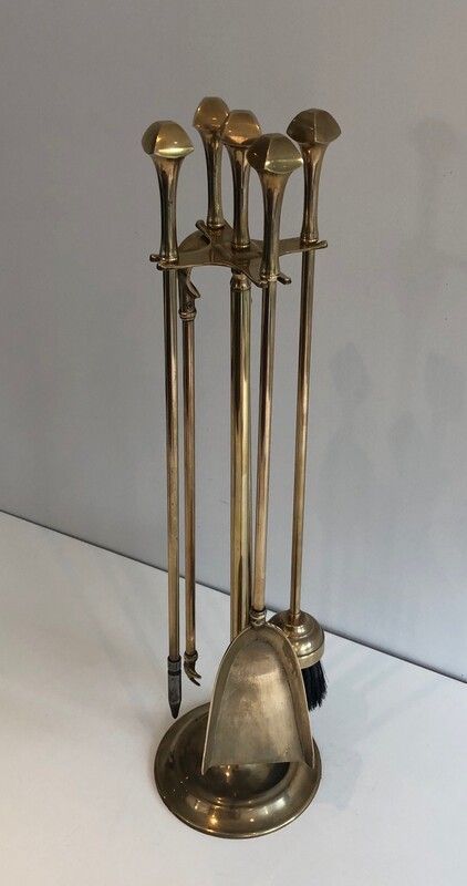 Neoclassical Style Brass Fireplace Tools