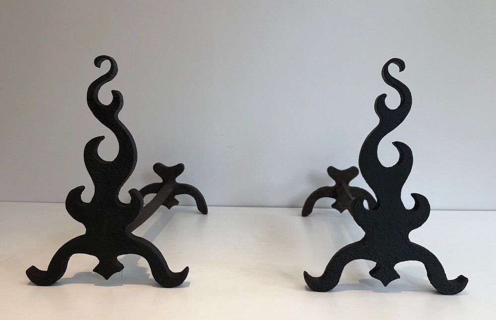 Pair Of Cast Iron and Wrought IronAndirons