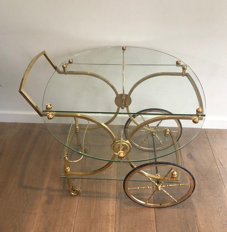 Rare Brass Drinks Trolley with Removable Glass Sides