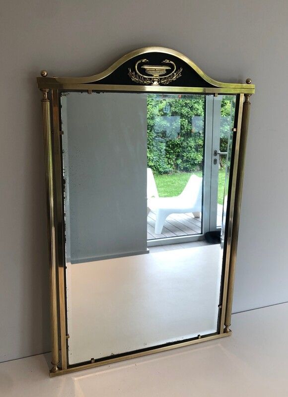 Neoclassical Style Brass and Lacquered Metal Mirror with Cup and Swan Necks