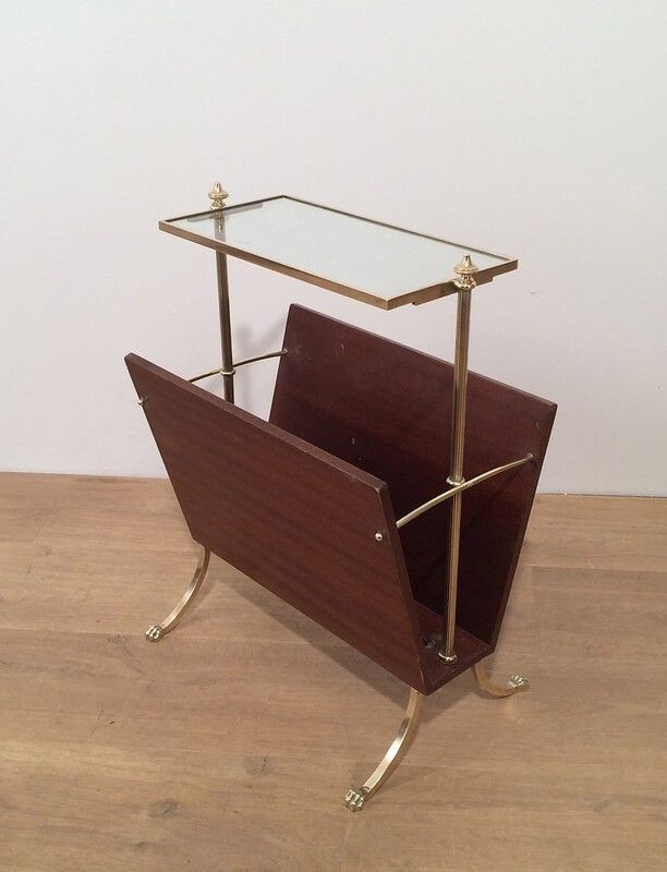 Mahogany and Brass Magazine Rack by Maison Jansen