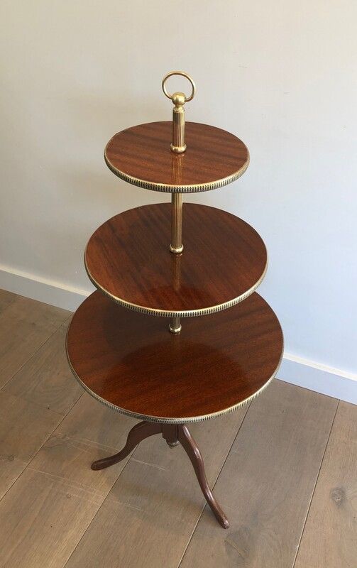 Neoclassical Style 3 Tiers Mahogany and Brass Round Table