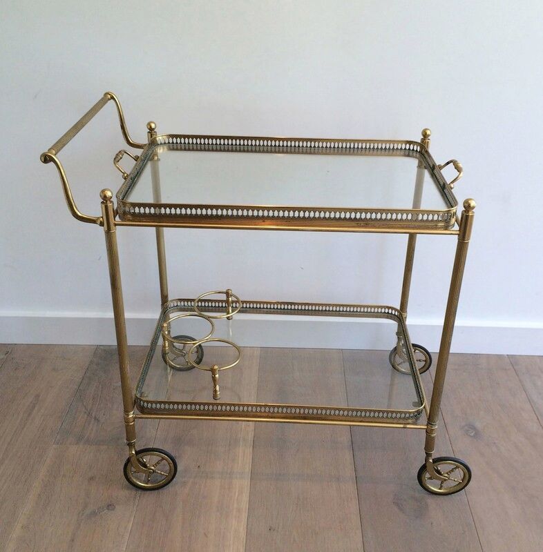 Neoclassical Style Brass Drinks Trolley with Removable Trays