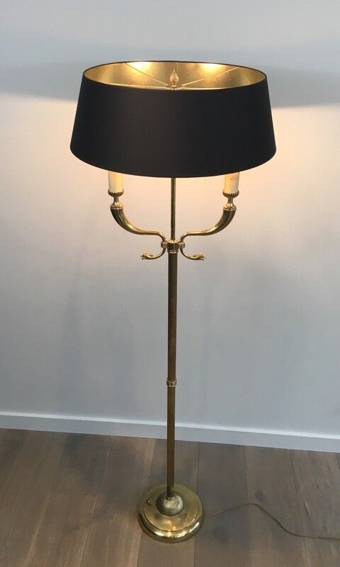 Brass Floor Lamp with Dolphin Heads by Maison Jansen