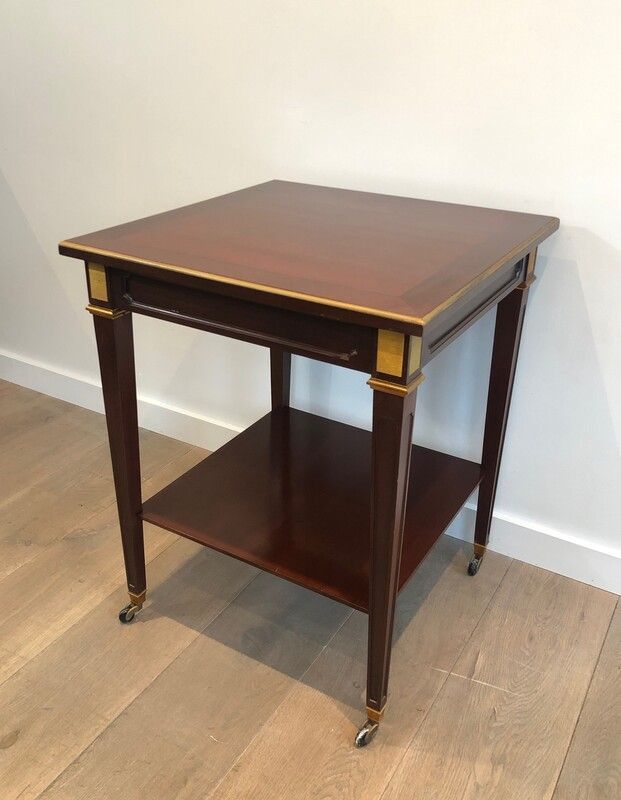 Mahogany and Brass Center Table by Hugnet