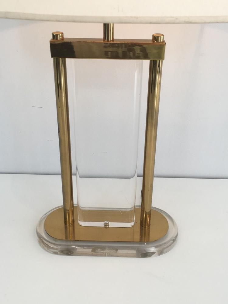 Lampe de Table en Laiton Doré et Plexiglass