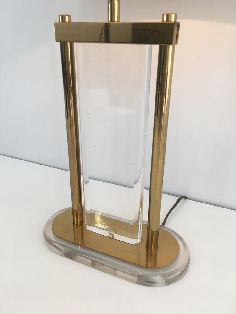 Lampe de Table en Laiton Doré et Plexiglass