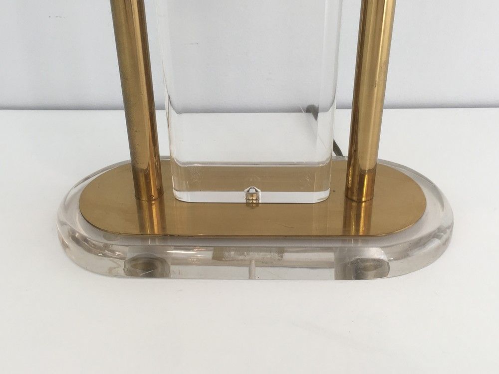 Lampe de Table en Laiton Doré et Plexiglass