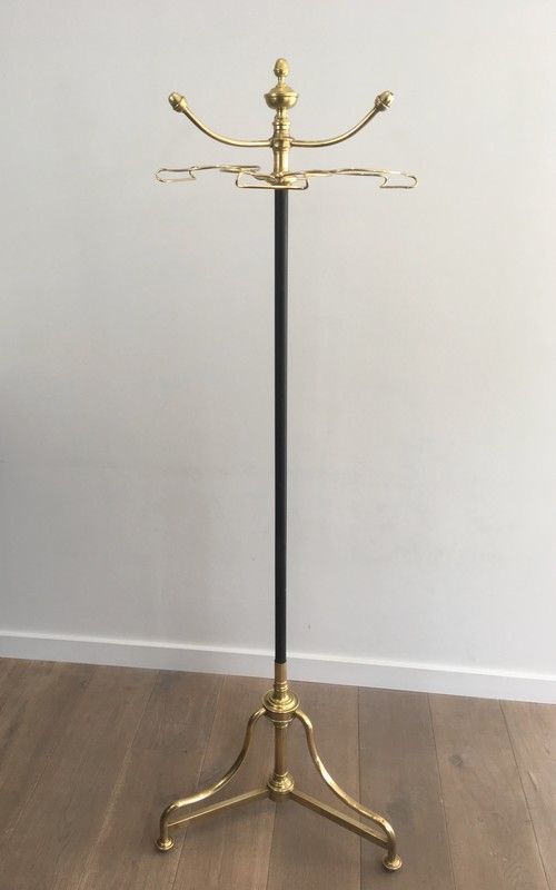Important Porte-Manteau et Porte-Chapeau en Laiton et Métal Laqué Noir