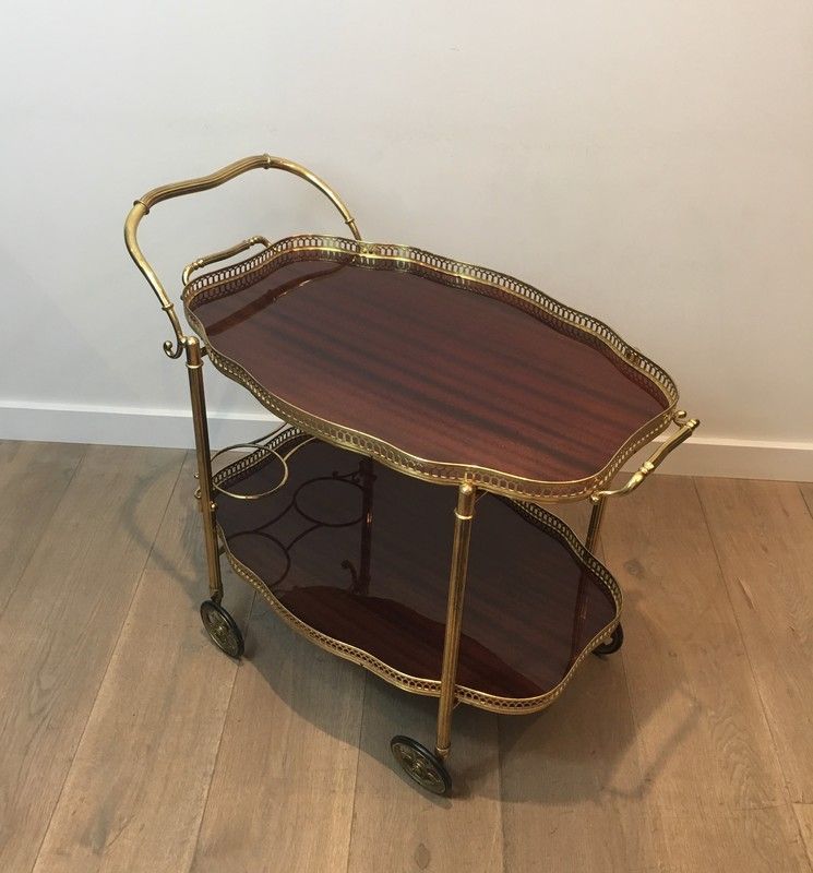 Table Roulante de Style Néoclassique en Laiton et Acajou