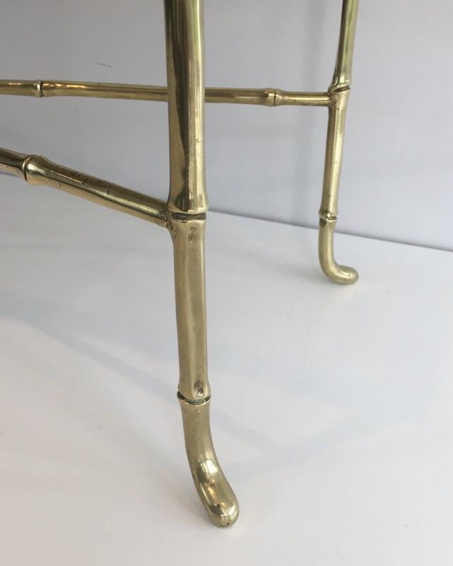 Petite Table Basse façon Faux-Bambou en Bronze et Dalle de Verre Fumée