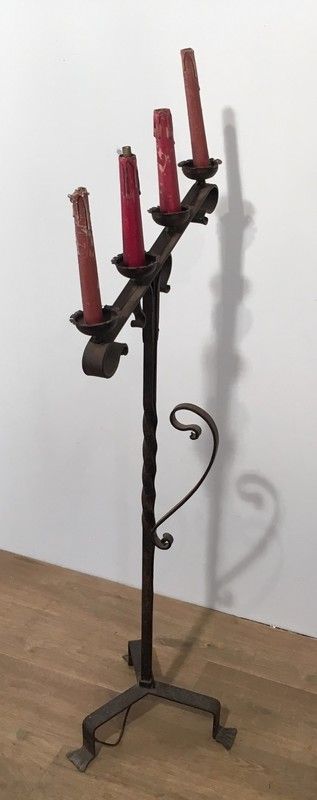 Lampadaire de Parquet en Fer forgé à 4 Bras de Lumière
