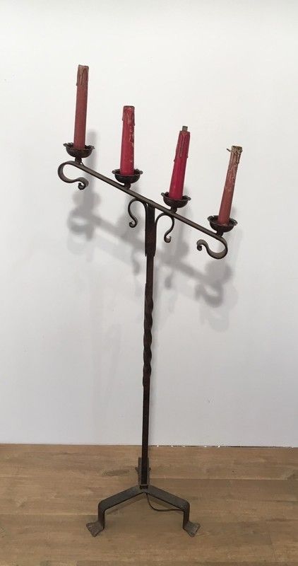 Lampadaire de Parquet en Fer forgé à 4 Bras de Lumière