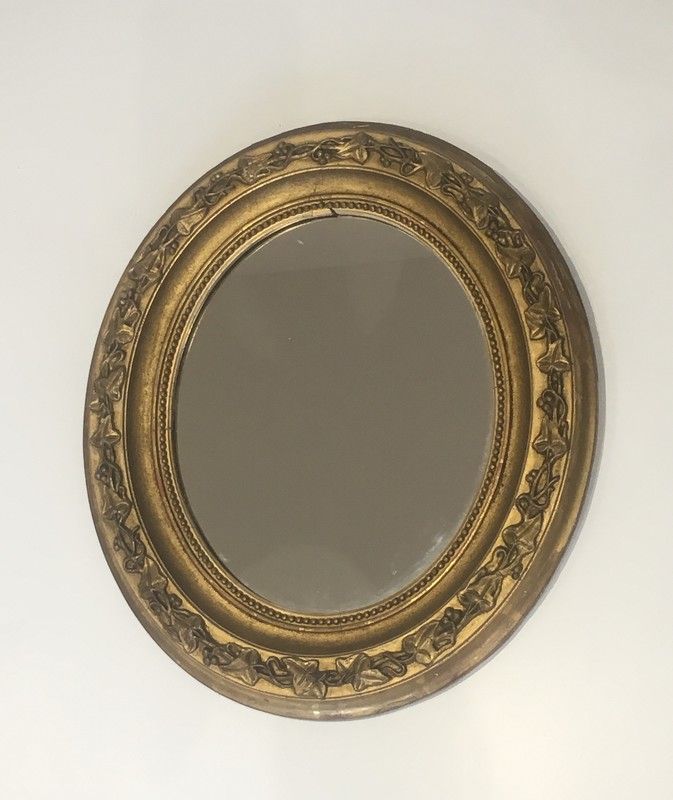 Petit Miroir Oval en Stuck Doré