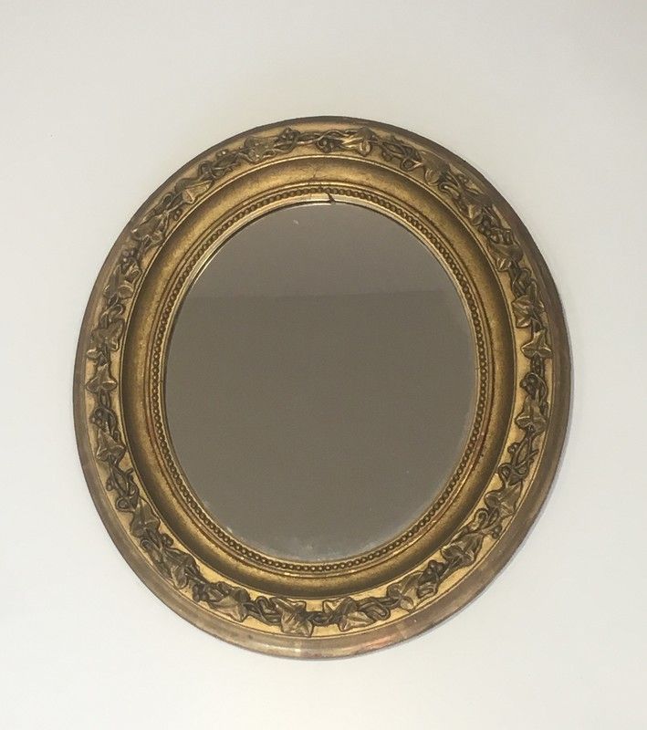 Petit Miroir Oval en Stuck Doré