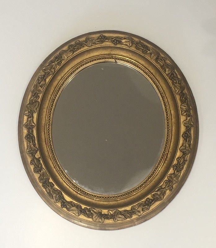 Petit Miroir Oval en Stuck Doré