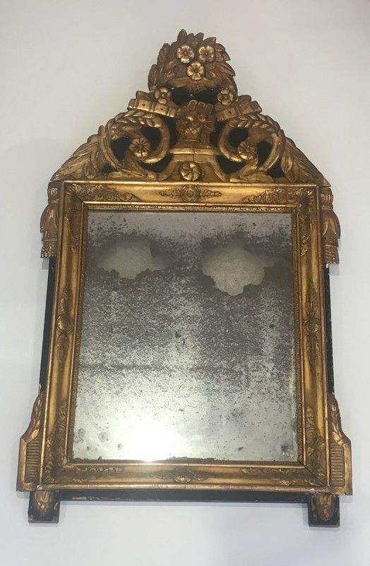 Miroir d'Epoque Restauration en Bois Doré et Patine Vert Antique