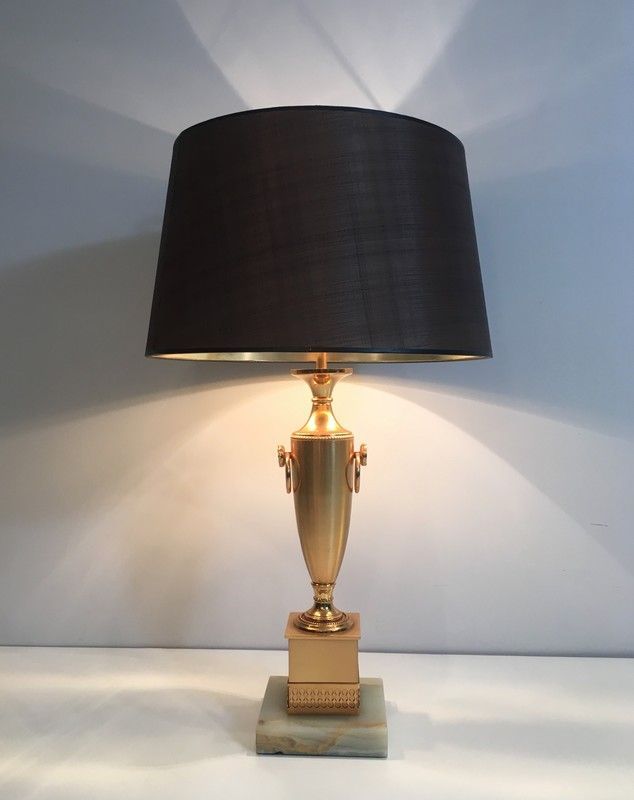 Paire de Lampes Dorées de Style Néoclassique sur Socle d'Onyx