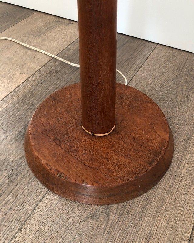 Lampadaire De Parquet En Bois Exotique Et Laiton