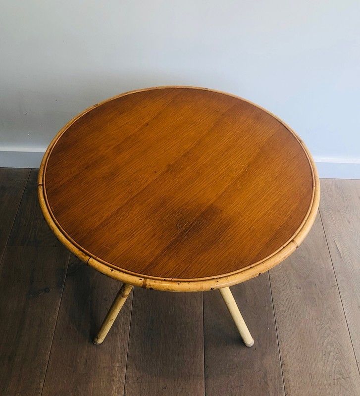 Petite Table Basse en Rotin à Plateau de Bois