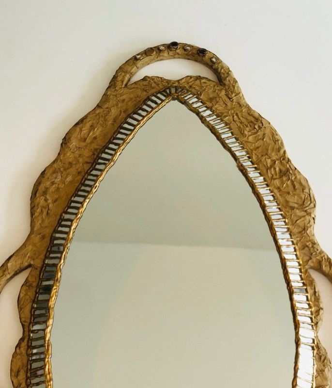 Grand Miroir en Papier Maché, Incrustations et Marqueterie de Miroirs