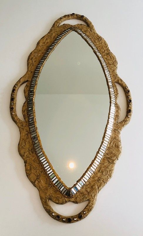 Grand Miroir en Papier Maché, Incrustations et Marqueterie de Miroirs