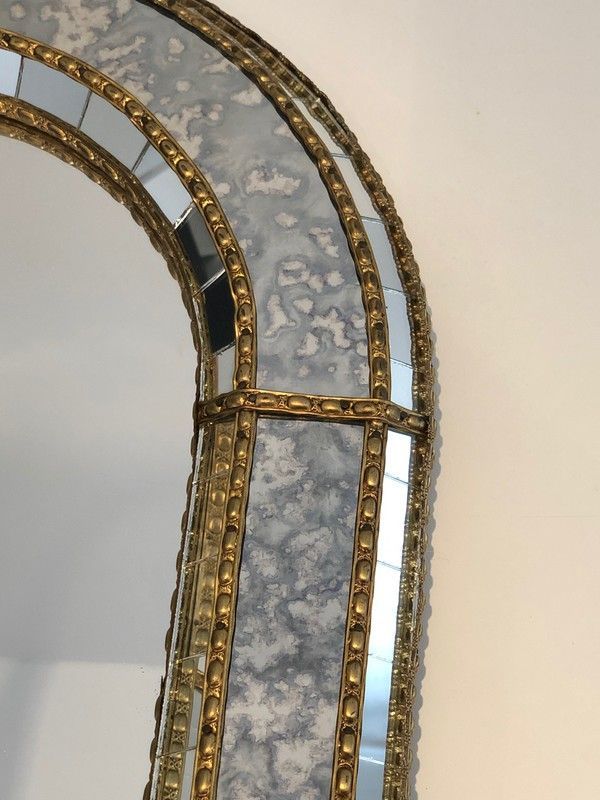 Miroir constitué de Miroirs Multi-Facettes et Guirlandes de Laiton