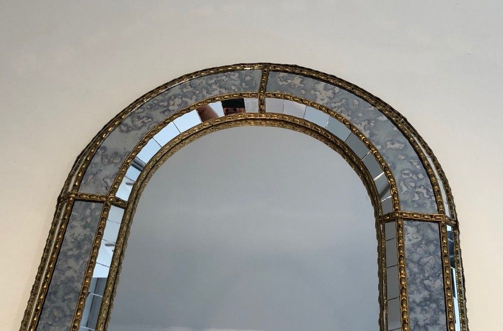 Miroir constitué de Miroirs Multi-Facettes et Guirlandes de Laiton