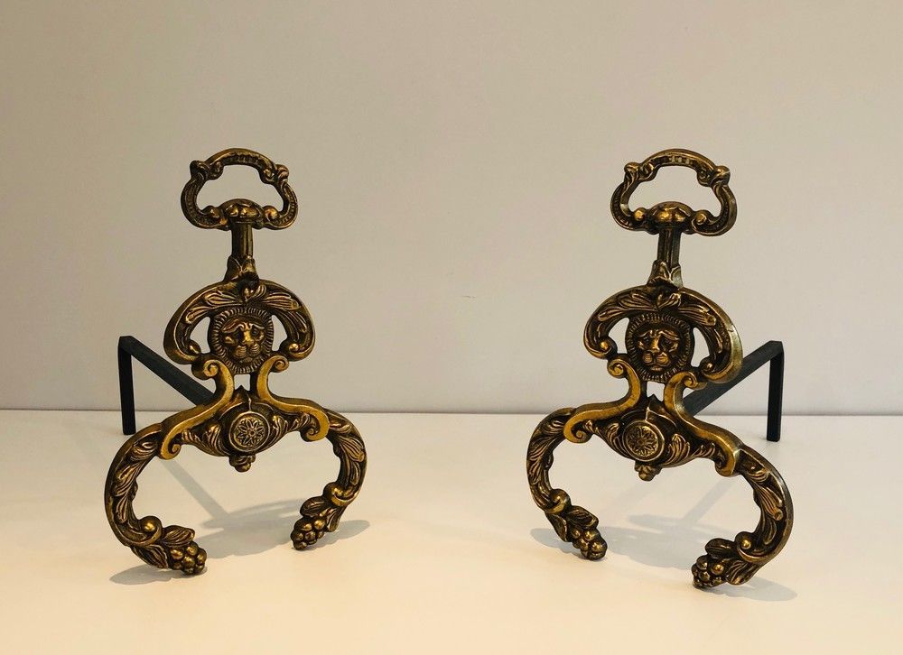 Paire de chenets de style Néoclassique en Bronze et Fer Forgé