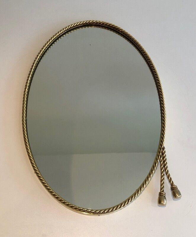 Miroir Oval en Laiton entouré d'une Cordelette