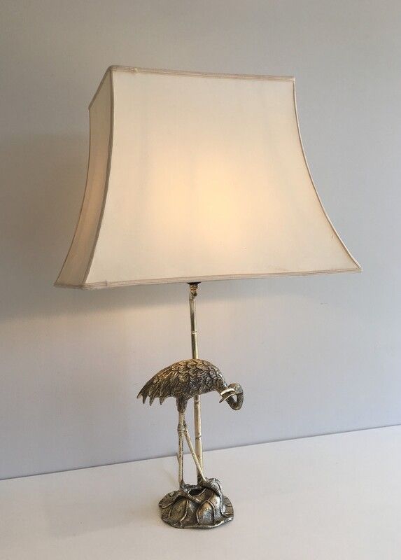  Lampe en Métal Argenté au Héron