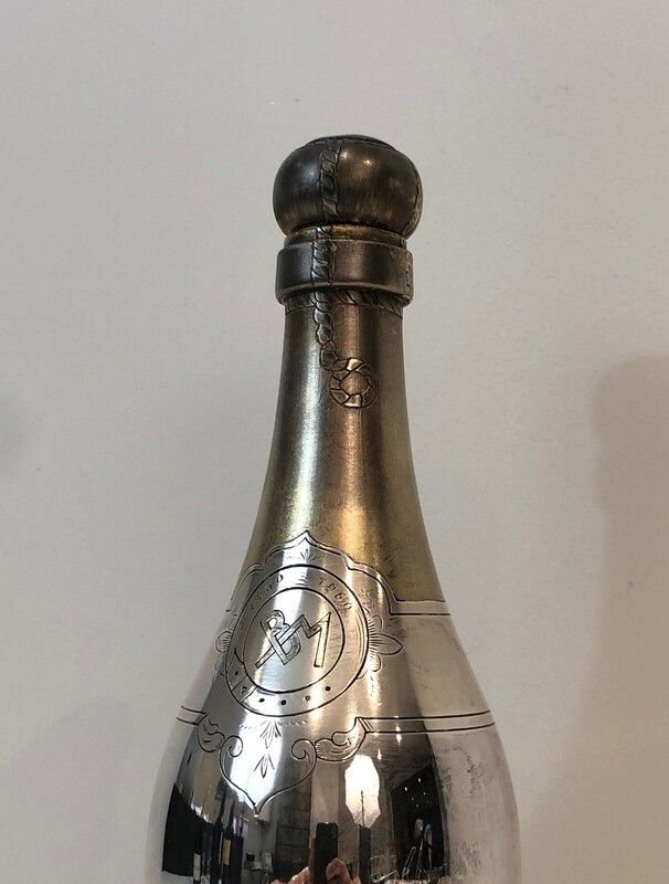 Rare Shaker en Métal Argenté et Laiton en Forme de Bouteille de Champagne