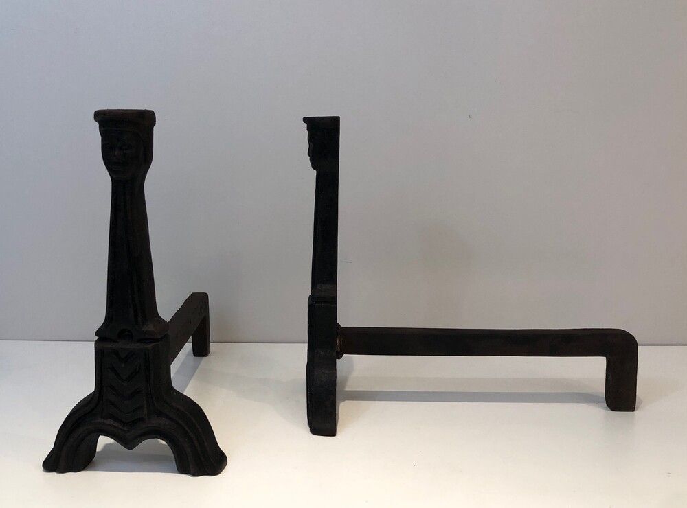 Pair of Gothic Style Cast Iron Andirons
