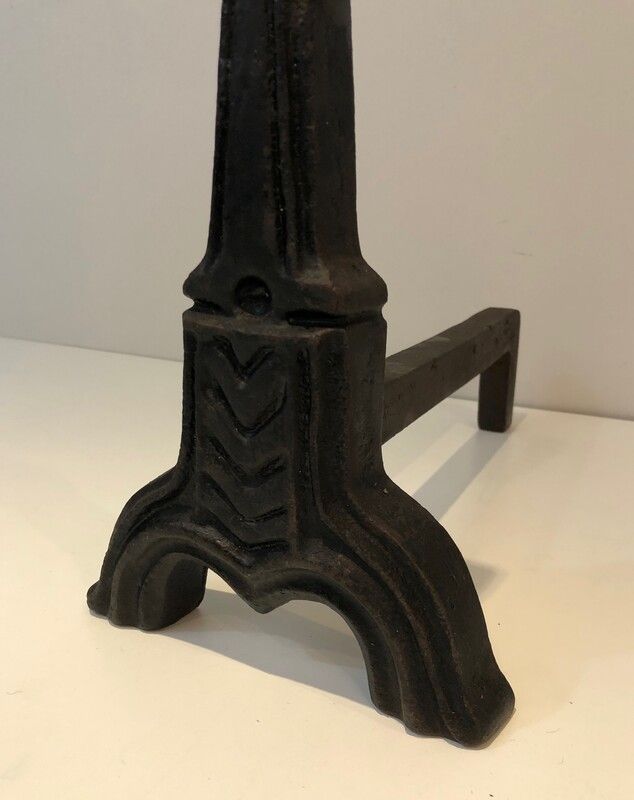 Pair of Gothic Style Cast Iron Andirons