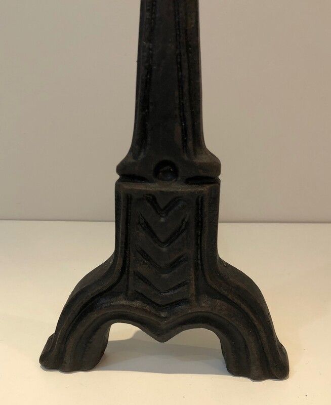 Pair of Gothic Style Cast Iron Andirons