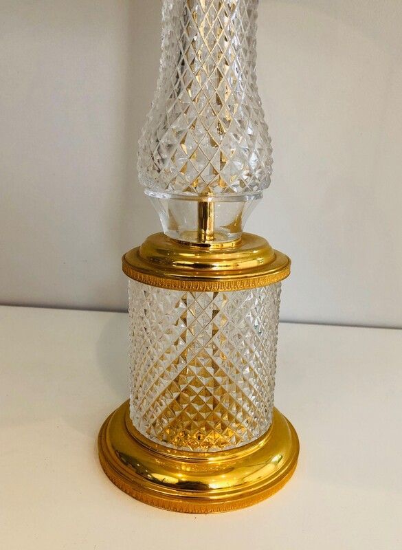 Lampe en Cristal Taillé et Métal Doré