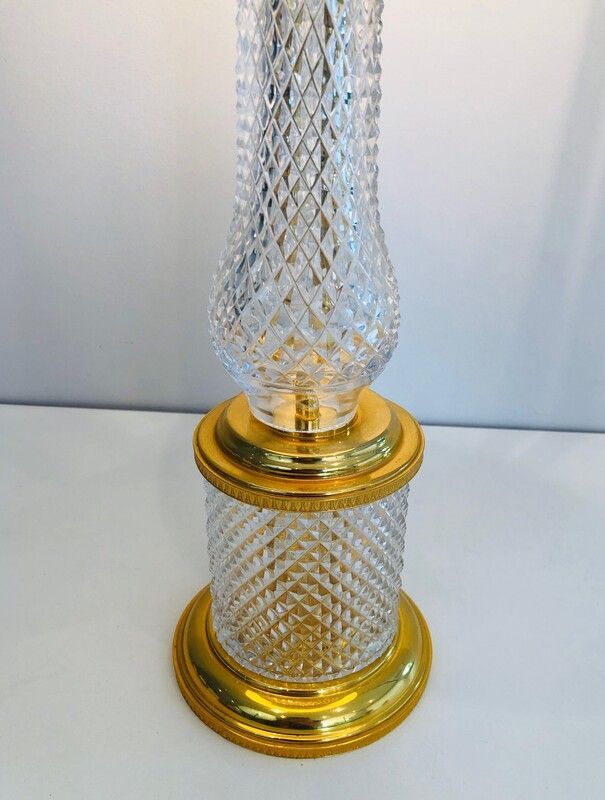 Lampe en Cristal Taillé et Métal Doré