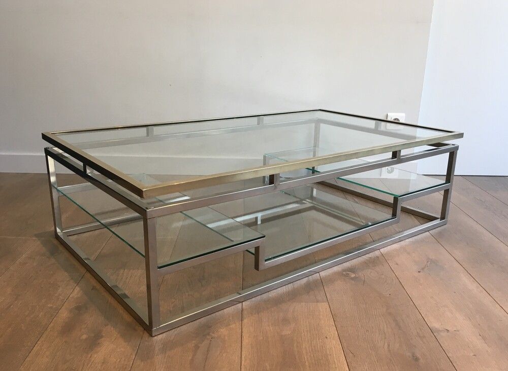 Table Basse Design en Chrome et Laiton