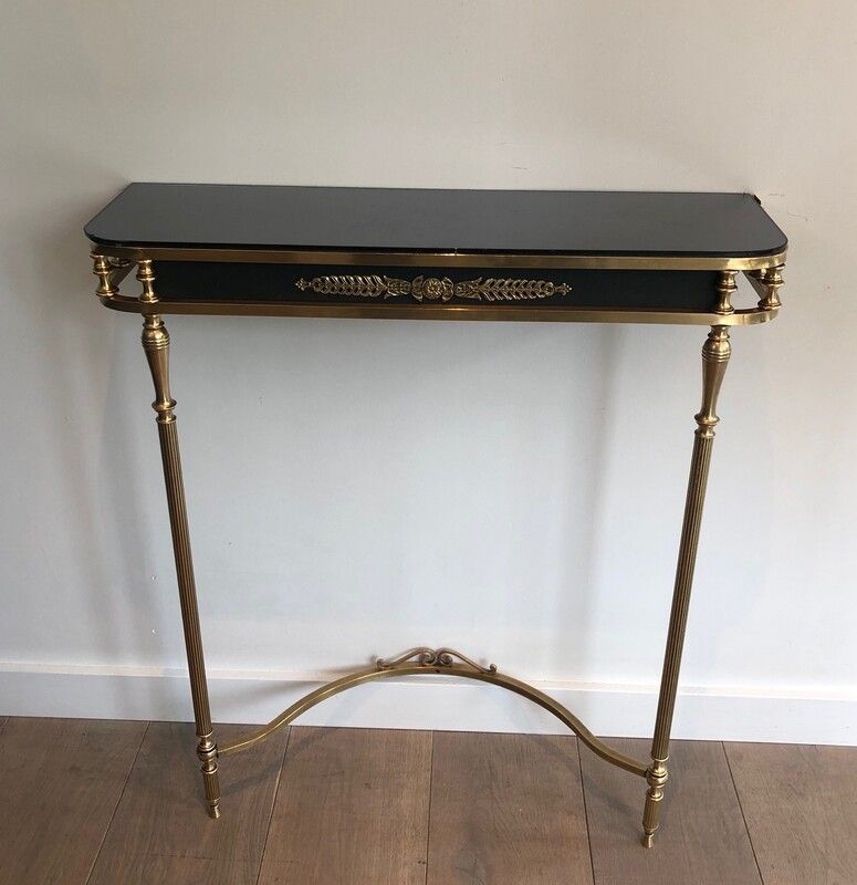 Console et Miroir de Style Néoclassique en Laiton et Tôle Laquée à Décors De Palmettes et Cols de Cygnes