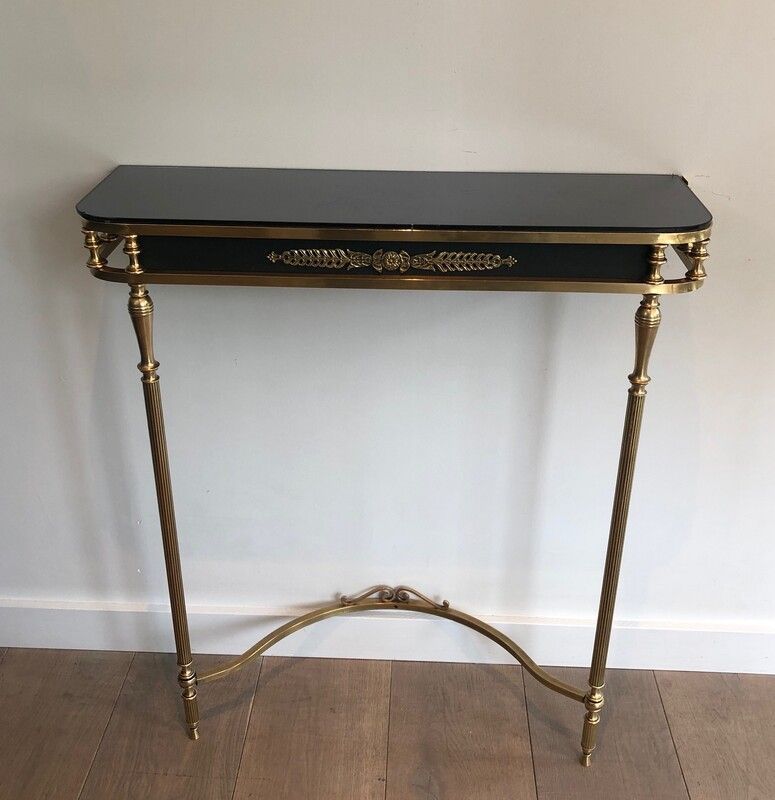 Console et Miroir de Style Néoclassique en Laiton et Tôle Laquée à Décors De Palmettes et Cols de Cygnes