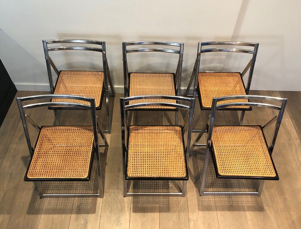 Suite de 6 Chaises Pliantes dans le Goût de Marcel Breuer