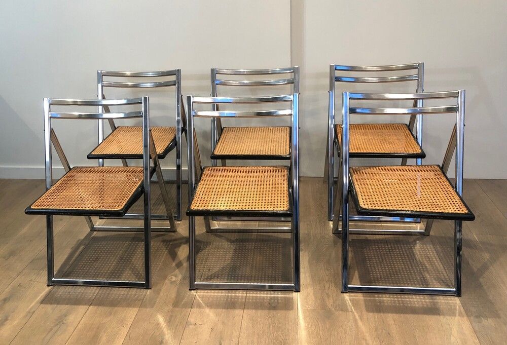 Suite de 6 Chaises Pliantes dans le Goût de Marcel Breuer