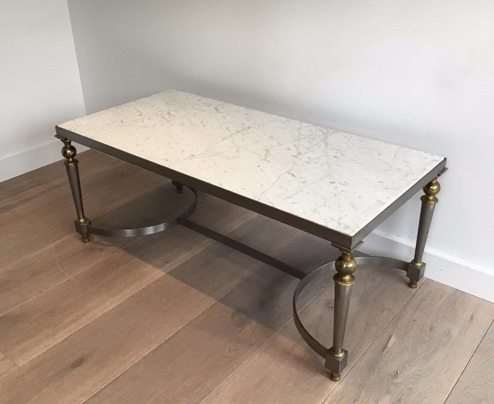 Belle Table Basse Acier Brossé et Plateau de Marbre