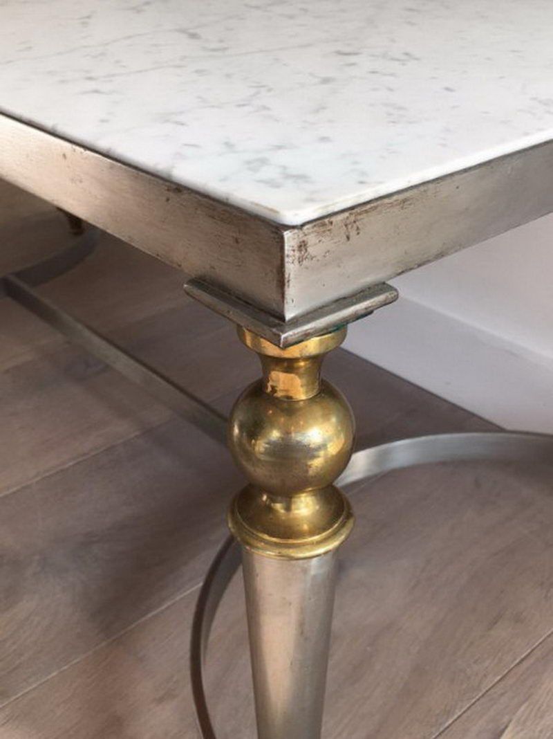 Belle Table Basse Acier Brossé et Plateau de Marbre