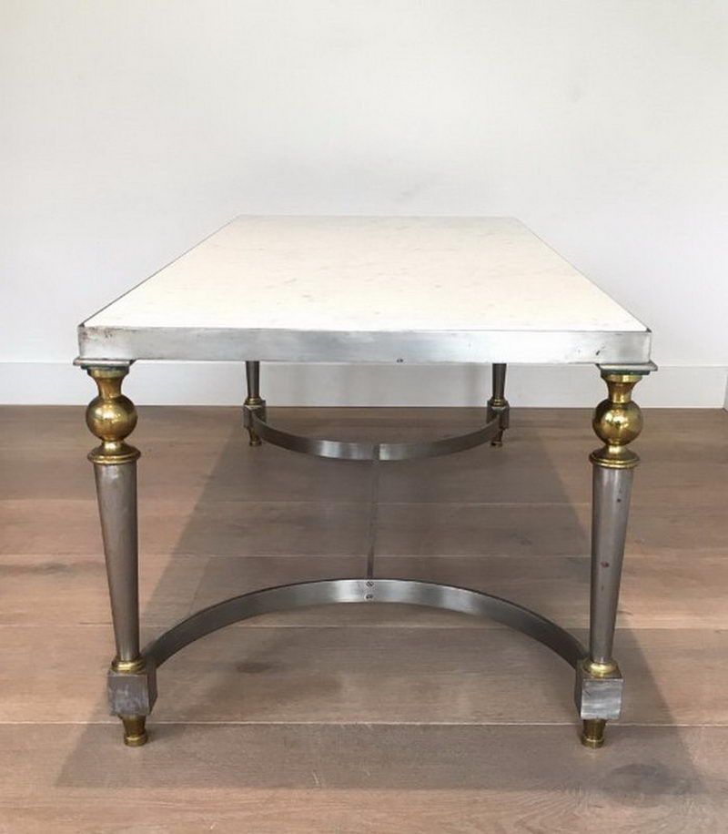 Belle Table Basse Acier Brossé et Plateau de Marbre