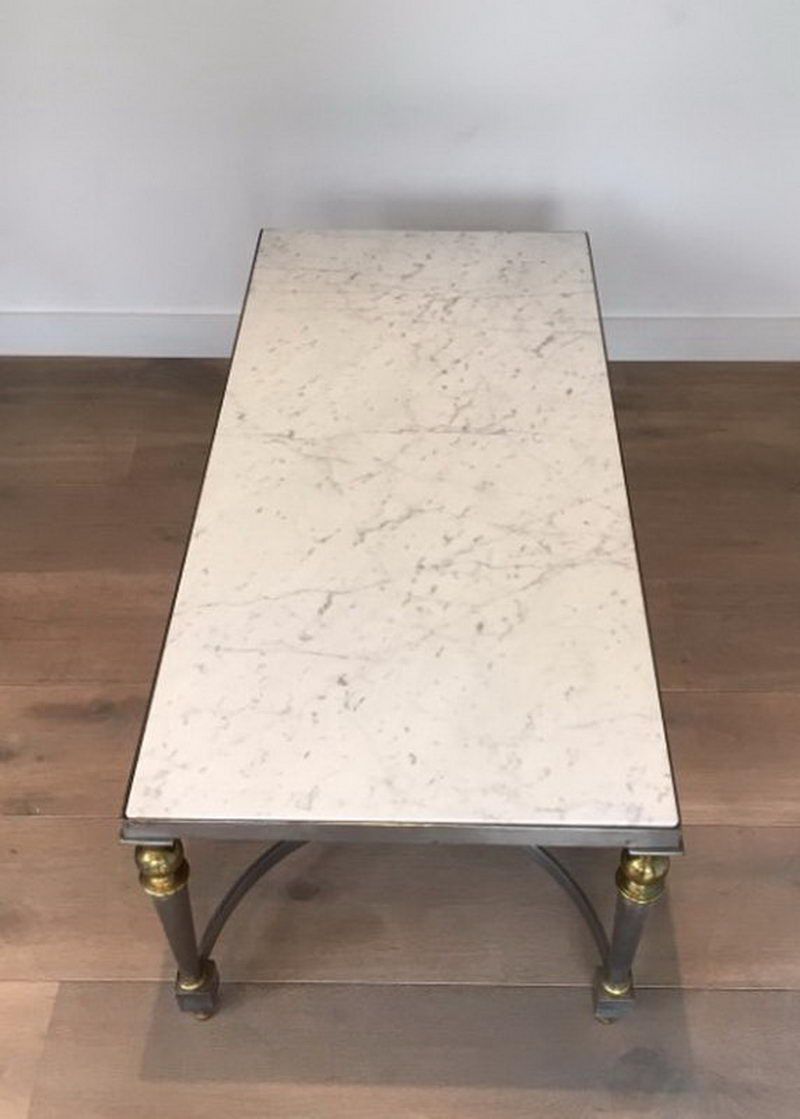 Belle Table Basse Acier Brossé et Plateau de Marbre