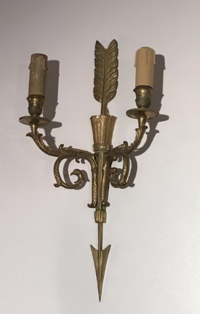 Paire d'Appliques de Style Empire en Bronze à Décor de Flêche et Carquois