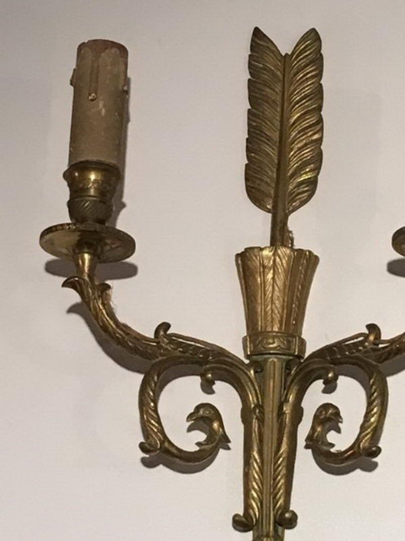 Paire d'Appliques de Style Empire en Bronze à Décor de Flêche et Carquois