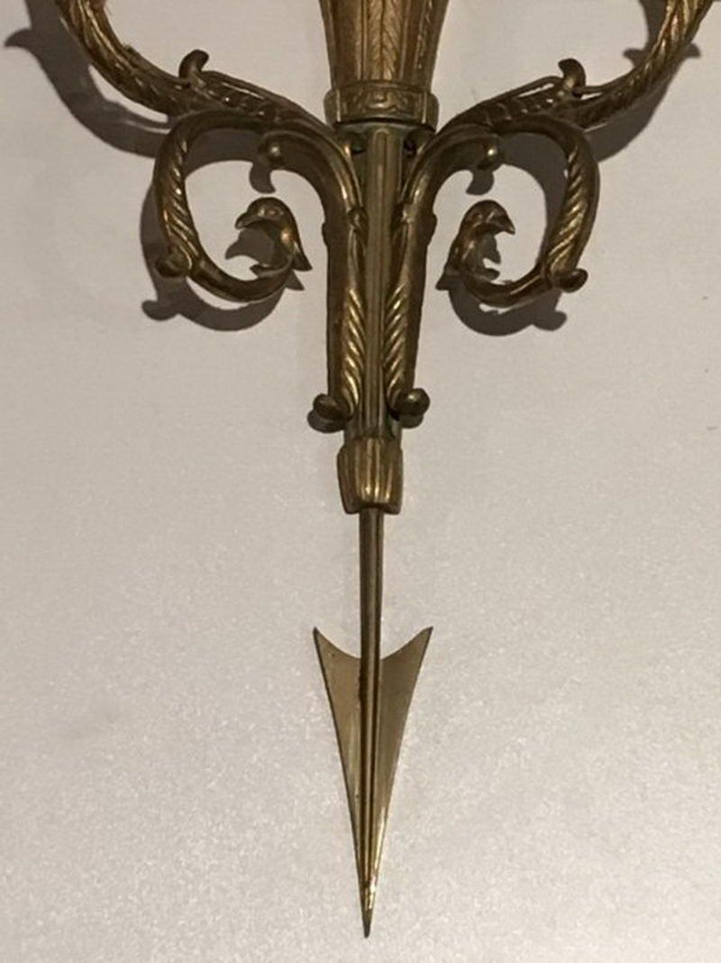 Paire d'Appliques de Style Empire en Bronze à Décor de Flêche et Carquois