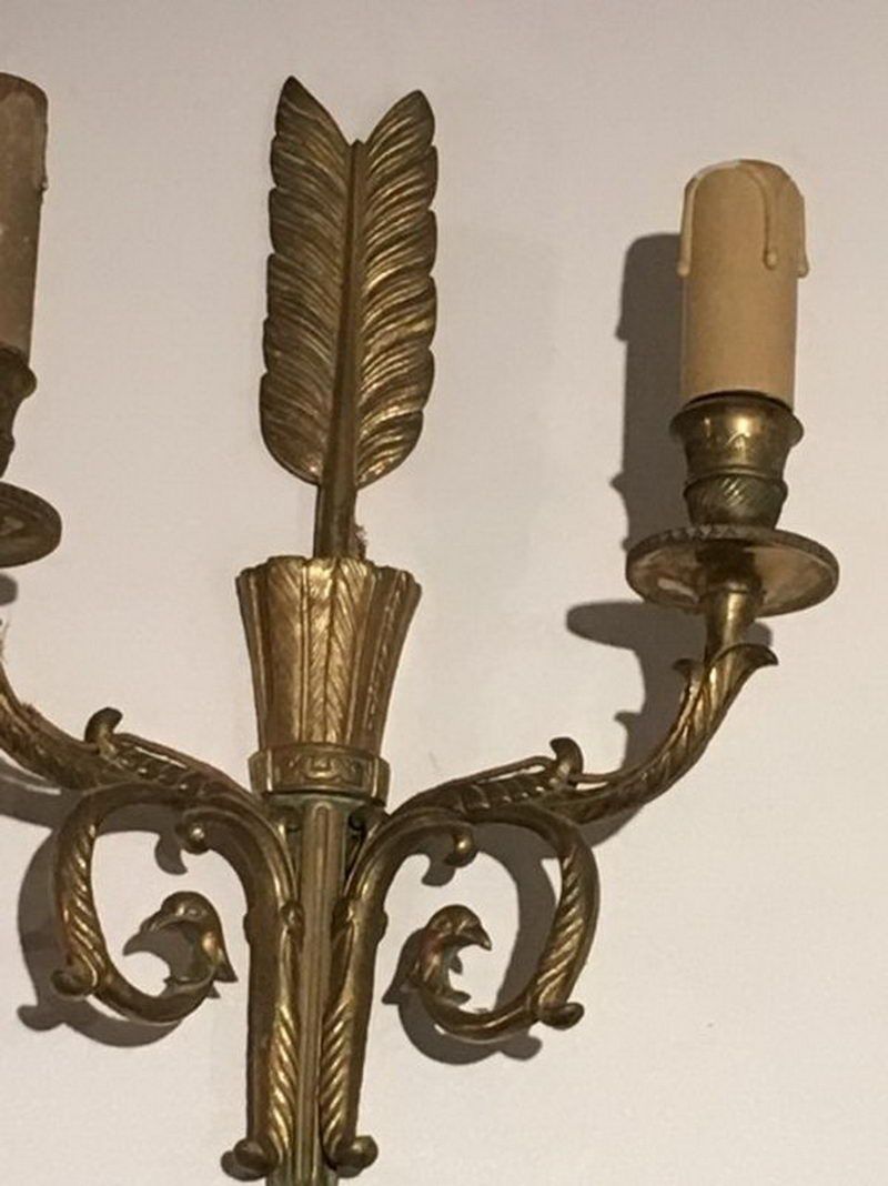 Paire d'Appliques de Style Empire en Bronze à Décor de Flêche et Carquois